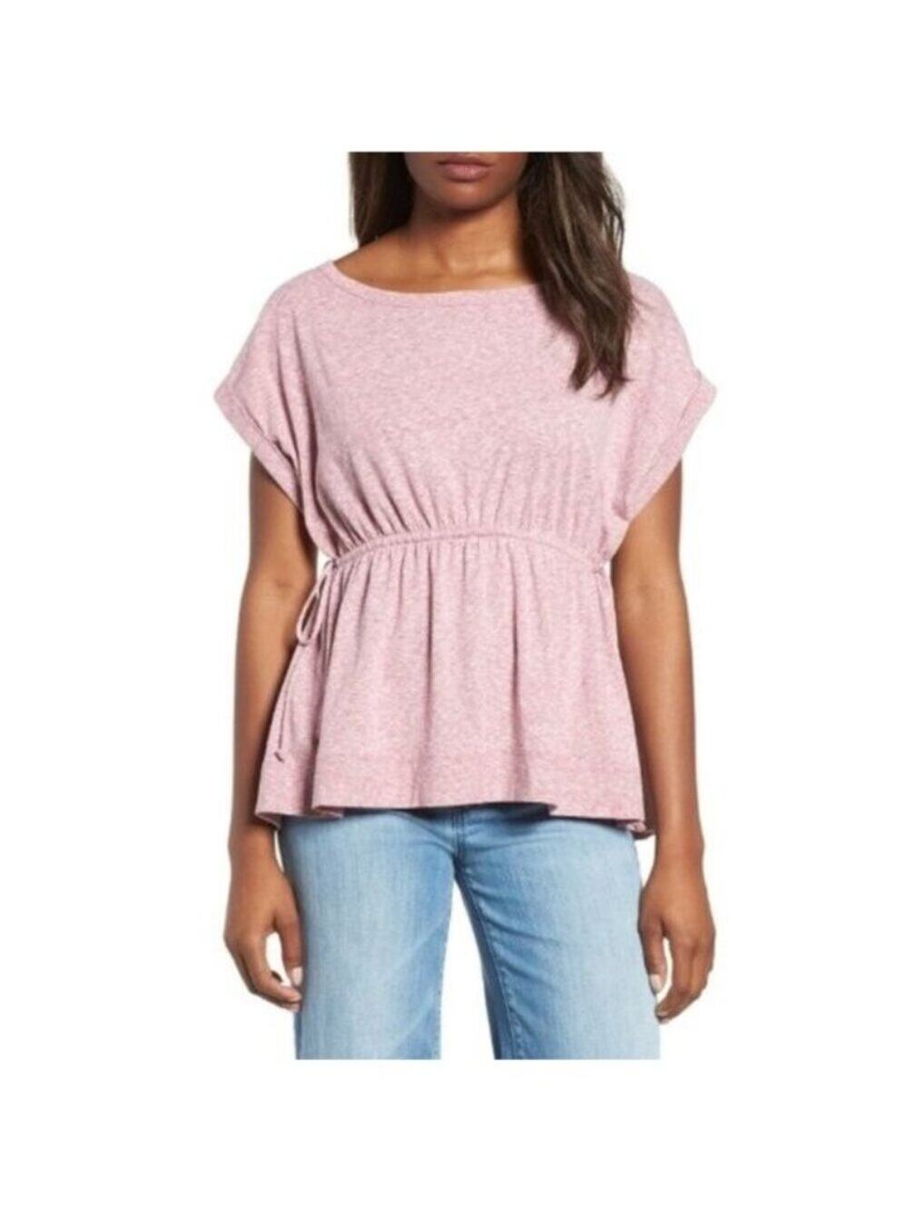 Caslon Heather Pink Peplum Top With Adjustable Drawstring Waist